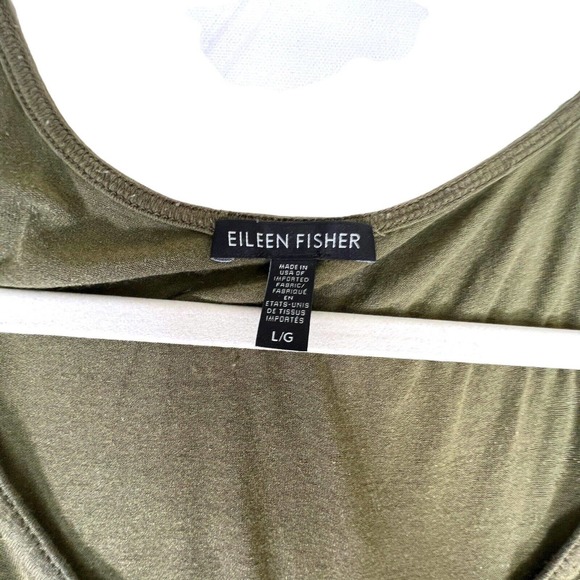 Eileen Fisher. Size Large T Shirt Dress Olive Green Short Sleeve Stretch - Picture 5 of 8